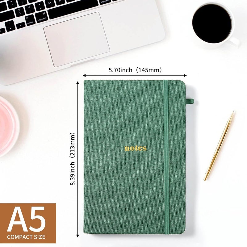 TSFPapier A5 Lined Journal Notebook – Hardcover Fabric Cover 160 Pages 100 GSM Thick Paper With Elastic Band & Pen Holder College Ruled Writing Notebooks for Work School Travel Dark Green - Image 2
